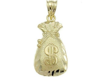 10k Yellow Gold Money Bag Pendant Charm 1"