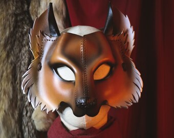Red fox leather mask - kitsune larp gn furry roleplay cosplay