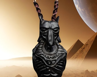 Egyptian God Anubis God  Black Horn Carving Macrame Cord Necklace