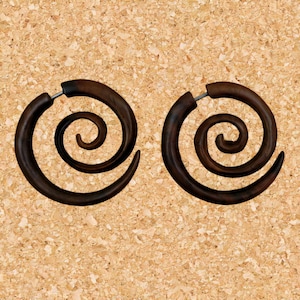 Ebony Wood Spiral Fake Guage Earrings  Faux Gauges