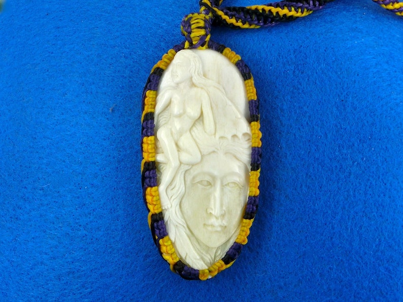 Focal Bead Pendant Goddess and the Fairy Carving Woven Bezel