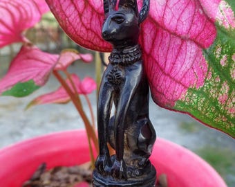 Egyptian Cat Goddess Bastet Pendant Necklace Handcarved Ebony Cat Lady Black Cat