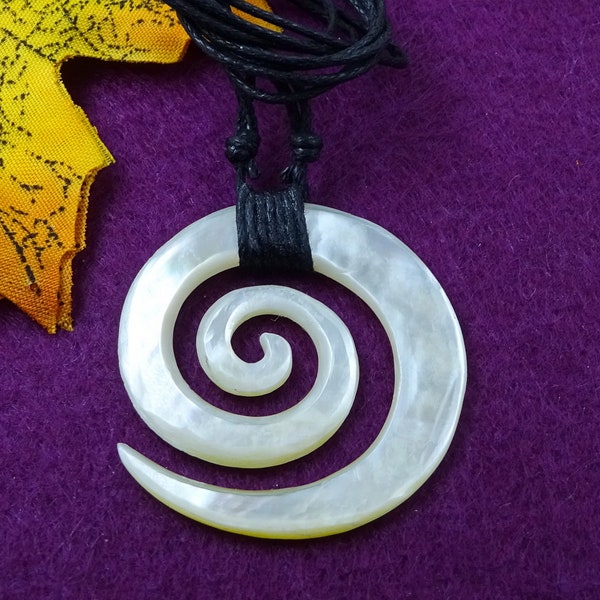 Koru Spiral Pendant Necklace MOP Shell Tribal Surfer Good Luck Unisex Gift