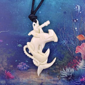 Hammerhead Shark On Anchor Pendant Necklace Surfer Good Luck Jewelry