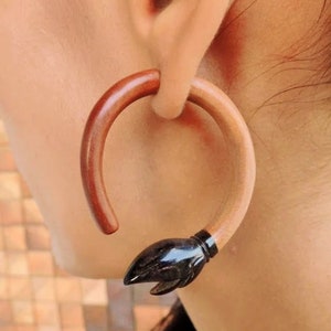 Lotus Hoops Fake Gauges  Earrings  Recycled Brown Wood  Gauged Earrings  Gift For Her