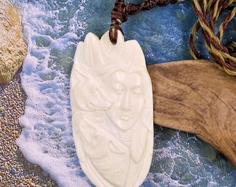 Wolf Goddess Totem Amulet Macrame Pendant Necklace