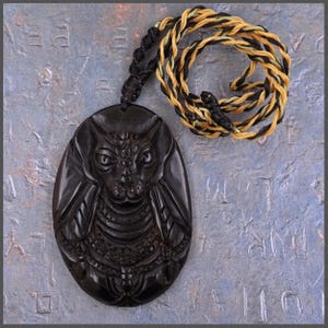Egyptian Cat Goddess Bastet Pendant Macrame Necklace Warrior Amulet Black Horn Hand Carving