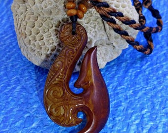 Maori Antique Style Fish Hook Pendant Macrame Necklace Hei Matau Beach Jewelry Last One!