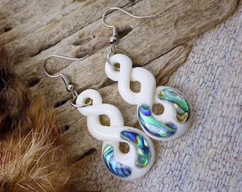 Maori Pikorua Twist Earrings Beach Jewelry Paua Shell Handcarved