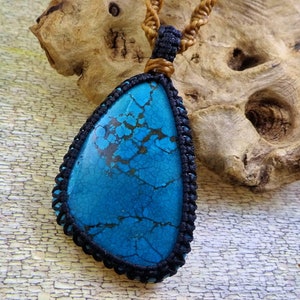 Collar de macramé con colgante de turquesa para la prosperidad y el éxito, curación de chakras