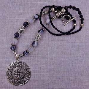 Tibetan Double Dorje Pendant Macrame Beaded Necklace Vajra Buddhism 925 Silver