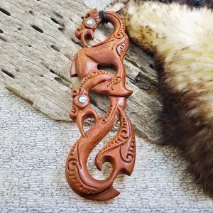 Buffalo Bone Hand Carved Tattoo Inked Maui Fish Hook Makau Knotted