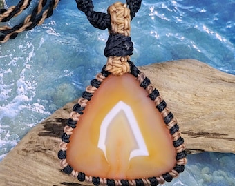 Collier macramé Calcédoine indo Pierre paix intérieure et guérison