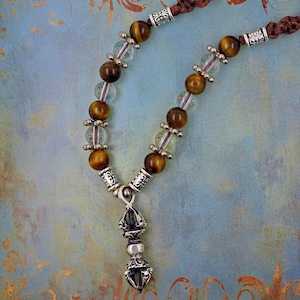 Vajra Dorje Thunderbolt Pendant Beaded Necklace Tibetan 925 Silver