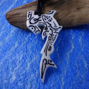 Hammerhead Shark Tattoo Pendant Hand Carved Beach Jewelry