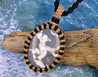 Collier macramé Calcédoine indo Pierre paix intérieure et guérison
