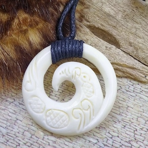 Maori Closed Koru Pendant Necklace, Hand Carved,  Bone, Surfer Necklace