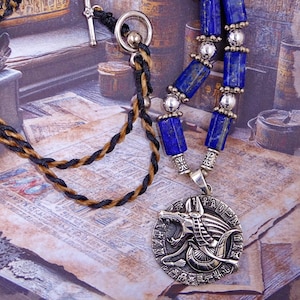 ANUBIS Pendant 925 Sterling Silver Egyptian God Symbols Lapis Beaded Necklace