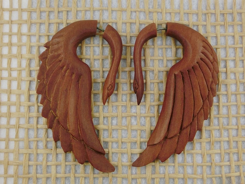 Swan Fake Gauges Earrings - Brown Wood - Syzygy Swan Fake Gauges Earrings - Brown Wood - Syzygy