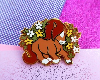 Shetland Pony Cute Kawaii Horse Equestrian Enamel Pin Nature Floral Ponies