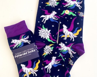 Northern Lights White Wolf Aurora Borealis Night Stars Socks Unisex Animals Winter Nature Patterned