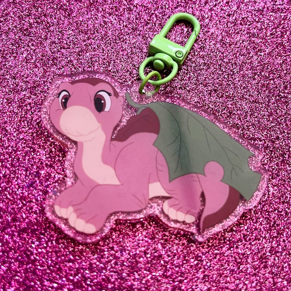 Llavero con dije de dinosaurio Littlefoot, acrílico, estilo años 80/90.
