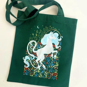ファンタジー 神話 ユニコーン タペストリー 自然 グリーン トートバッグ 動物 自然 馬 コテージコア