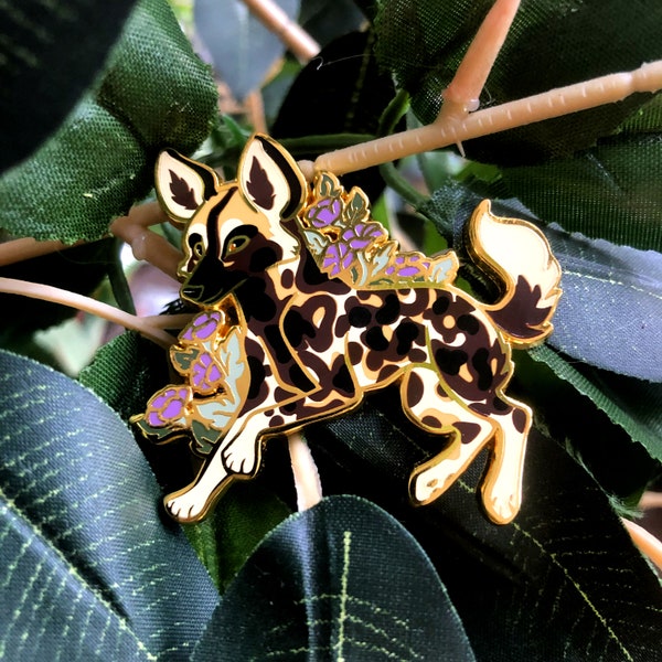 African Wild Dog Enamel Pin Screen Printed Zoo Wildlife Animal