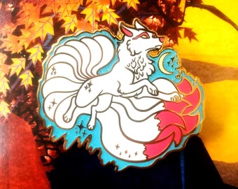 Glitter Kyuubi Kitsune Enamel Pin Fox Wolf Mythology Ninetails