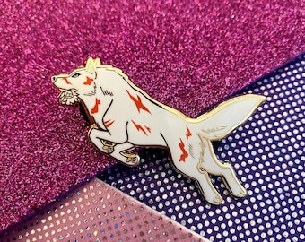 Small White Wolf Kiba Luna Flower Enamel Pin