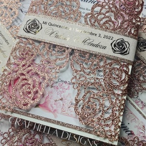 Rose Gatefold Style Quinceañera Invitations | Invitaciones | Mis Quince | 10 Invitations