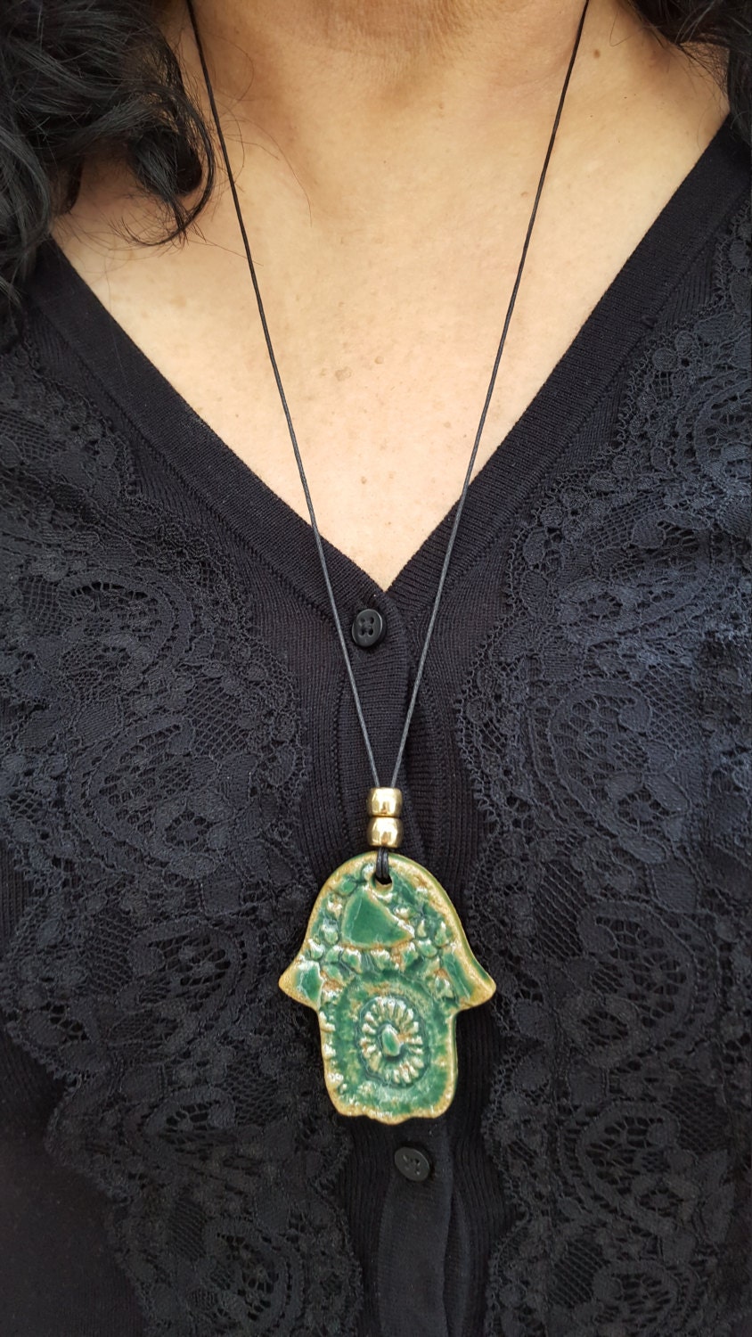 Ceramic necklace for women hamsa necklace handcrafted Etsy