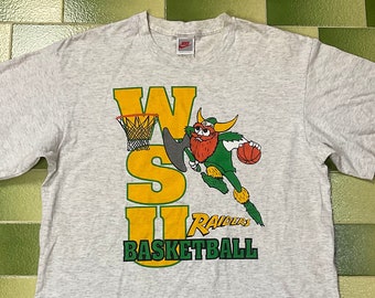 Vintage NIKE 90s WSU Raiders Basketball T-Shirt Double Sided Print Rowdy Raiders Wright State University Mascot Fits Large Made in USA