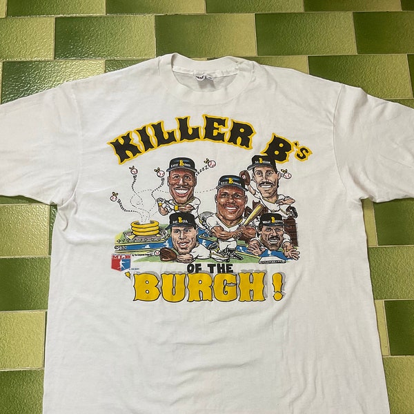 Vintage 1988 MLB Pittsburgh Pirates Killer B's of the Burgh! T-Shirt Barry Bonds Bobby Bonilla Sid Bream Jay Bell Caricature Size XL