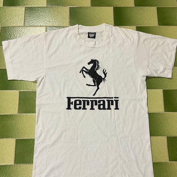 Vintage 90s Ferrari Black & White T-Shirt Single Stitch Size M Adult