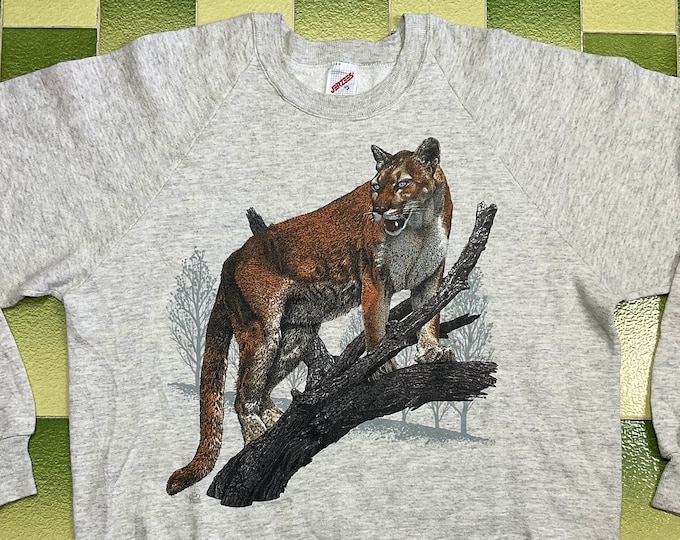 Featured listing image: Vintage 90s Animal Couger Mountain Lion Sweatshirt Crewneck Fits Size L Adult