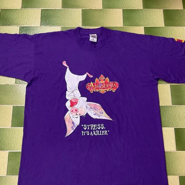 Vintage 90s 1997 Disney Anastasia Bartok Movie Promo T-Shirt Burger King Purple Size XL
