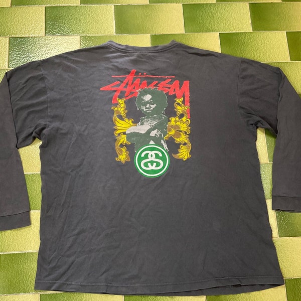 Vintage 2000er Jahre Stussy Langarm T-Shirt Doppelseitiger Druck Größe Large Erwachsene