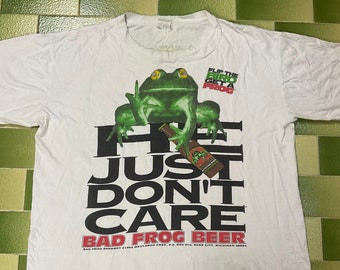 Vintage 90s Bad Frog Beer T-Shirt Double Sided Print Fits like XXL