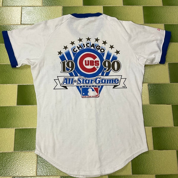 vintage 90s MLB Chicago Cubs 1990 All Star Game Baseball Jersey Double Face Print Fits like S / M Adulte