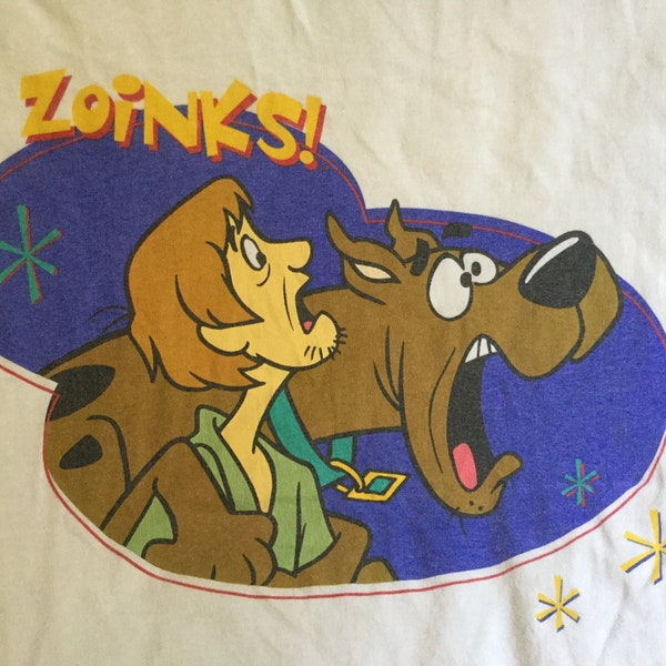 Vintage 90s 1997 Zoinks! Scooby Doo T-Shirt Warner Bros Cartoon Network Tee Shirt Size L Made in USA Double Sided Print