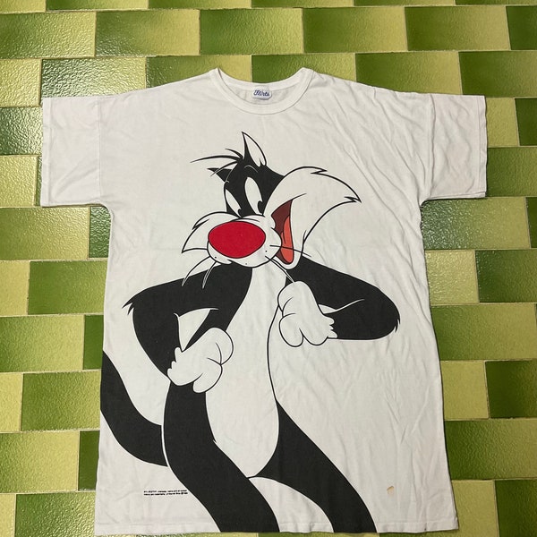 vintage années 90 1993 Warner Bros Sylvester T-Shirt femme Big Print Cartoon Looney Tunes Fits like L/XL Length Long