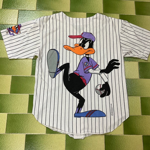 Vintage 90s 1992 Daffy Duck Pitchers Warner Bros Baseball Jersey Looney Tunes Cartoon Fits Medium