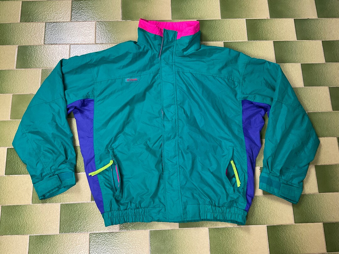 Vintage Columbia Neon Radial Sleeve Windbreaker Jacket Nylon Full
