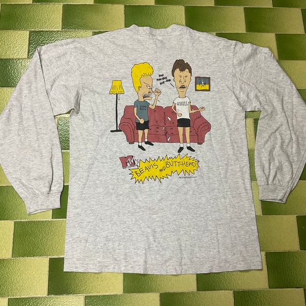 Vintage 90s 1993 MTV Beavis and Butthead Long Sleeve T-Shirt Double Sided Print Size Large Made in USA