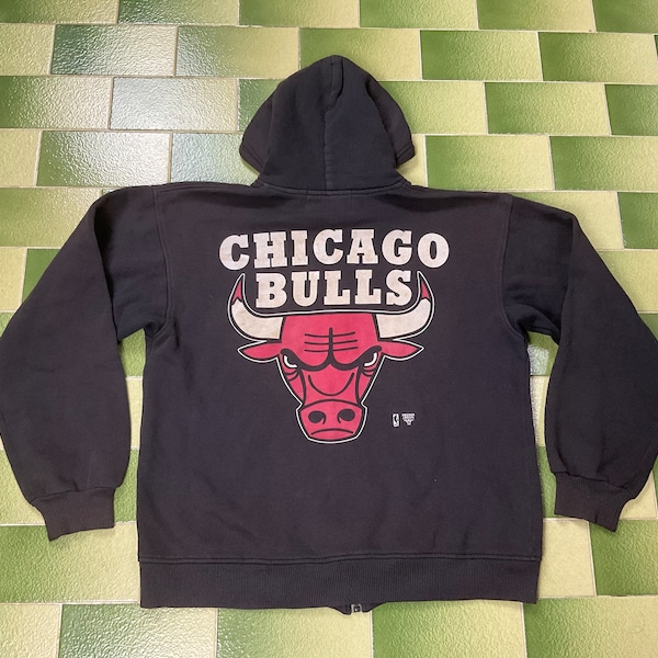 vintage NBA Starter Chicago Bulls Hoodie Jacket Full-Zip Front Chest Logo & Sleeve Cousu Brodé Taille M Adulte