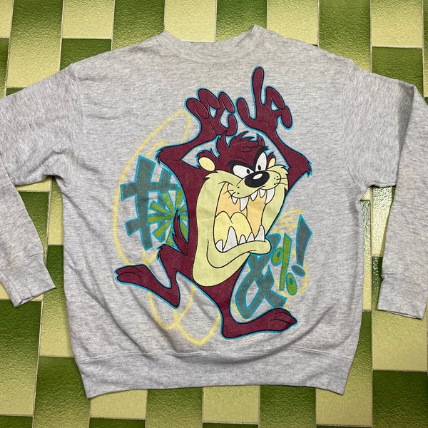 Vintage 90s Taz Tasmanian Devil Sweatshirt Warner Bros Looney Tunes Pullover Size L