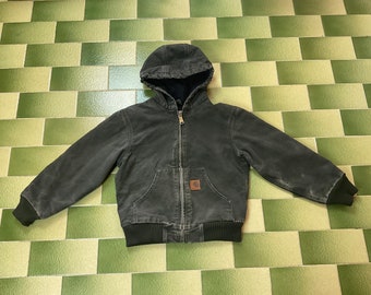 Carhartt Felpa con cappuccio Giacca vintage Foderata in pile Verde militare con zip intera Taglia Youth Kids Medium (8)