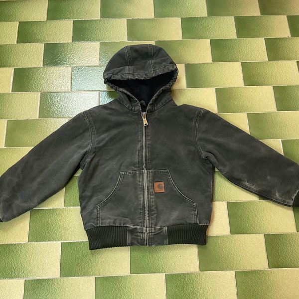 Carhartt Hoodie Vintage Jacke Fleece gefüttert Armeegrün Full-Zip Größe Jugend Kinder Medium (8)