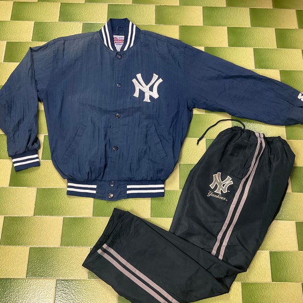 Vintage des années 90 Starter MLB New York Yankees veste bouton pression taille M adulte gratuit Yankees survêtement pantalon de sport vêtements de sport pantalons de survêtement s'adapte M-L